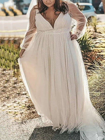 Airchics longue robe de grossesse tulle v-cou manches longues mode enceinte blanche